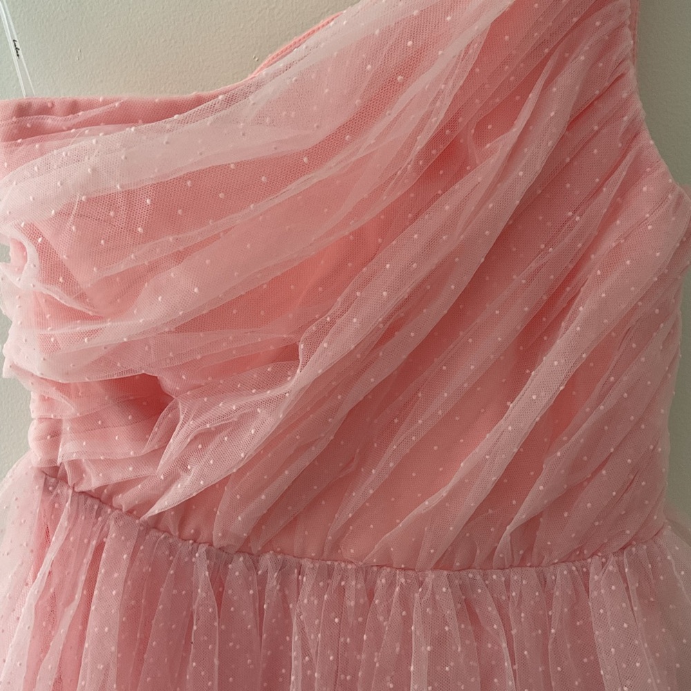 Lulus Exceptional Moments Light Pink Swiss Dot One-Shoulder Tulle Mini Dress S - Picture 6 of 12